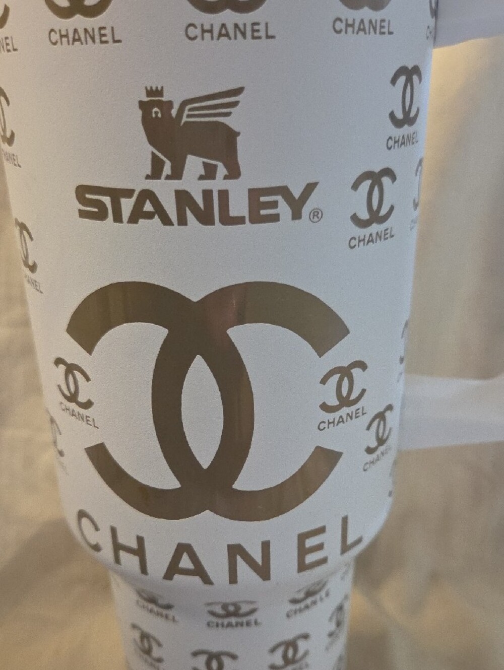 Stanley CUP White and Gold Chanel CC Branded Travel Mug 40 OZ - Picture 2 of 6